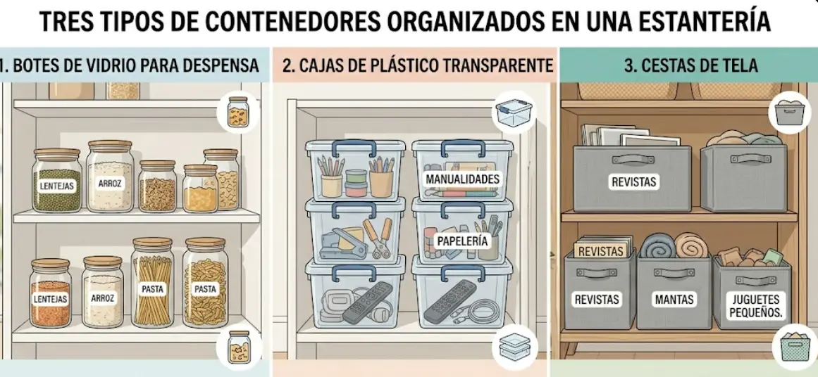 Contenedores para organizar: plástico, vidrio o tela, ¿cuál elegir?