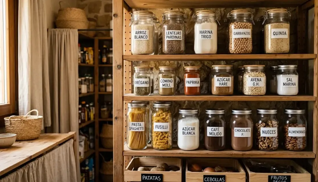 Despensa profunda completamente organizada y funcional