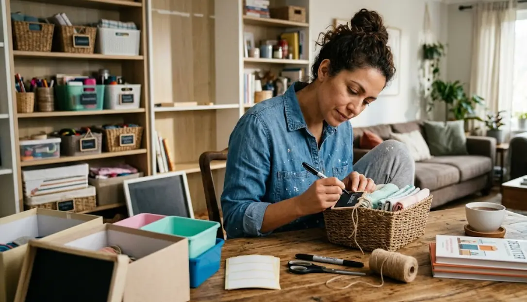 Persona trabajando en un proyecto manual de organización para el hogar