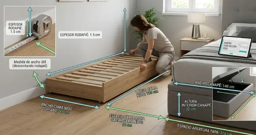 cómo medir correctamente el espacio bajo la cama y el rodapié antes de comprar mueble 2026