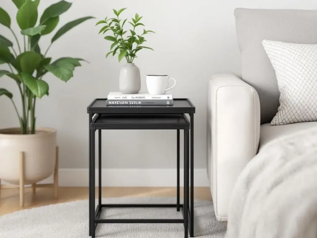 Mesas nido metal negro en uso real