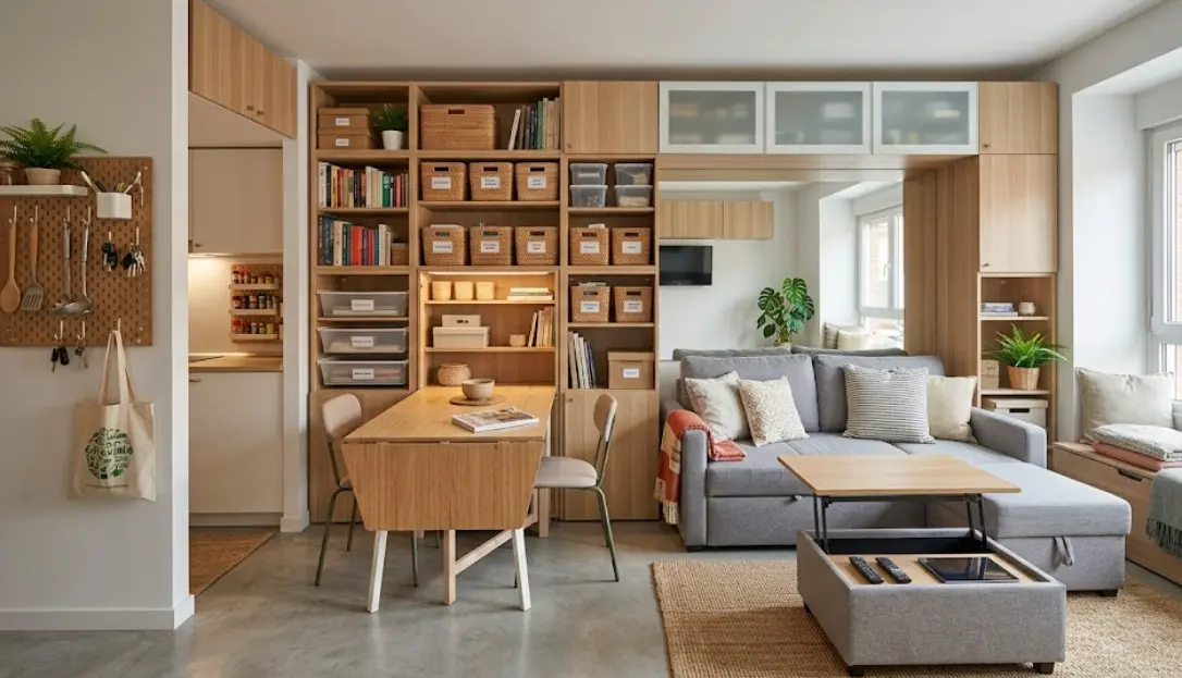 Apartamento pequeño optimizado con soluciones de almacenamiento inteligentes
