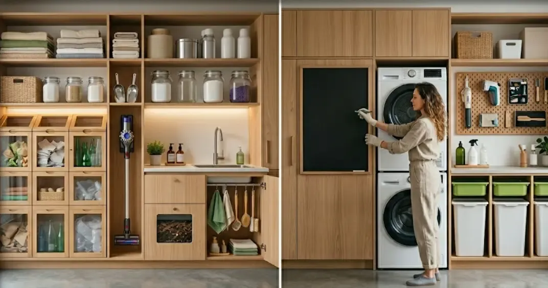 Espacio ordenado y funcional con sistema de mantenimiento visible y sostenible